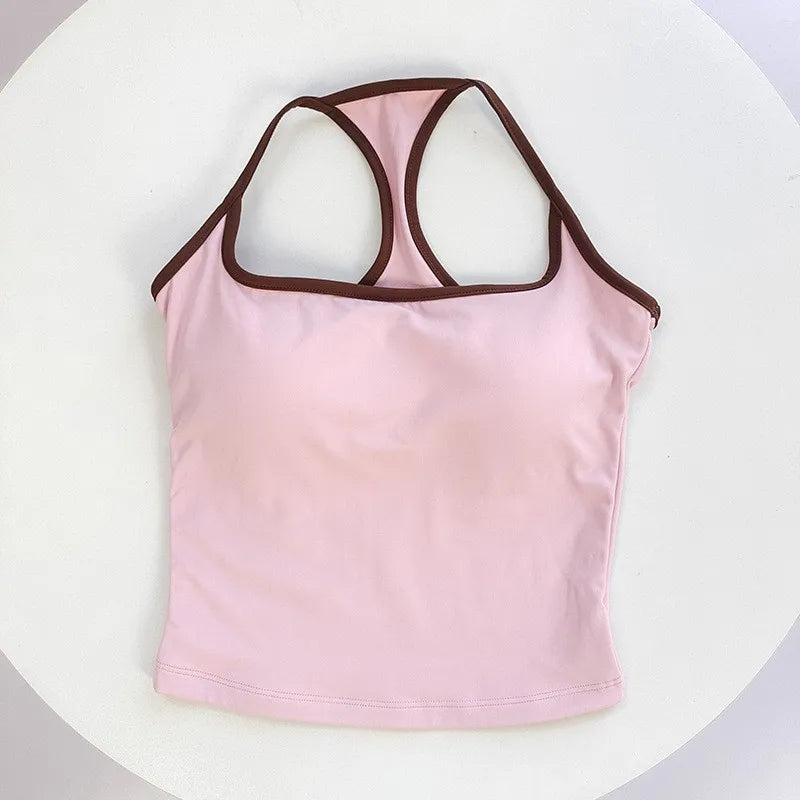 Color-Blocked Thin-Strap Backless Yoga Tank Top