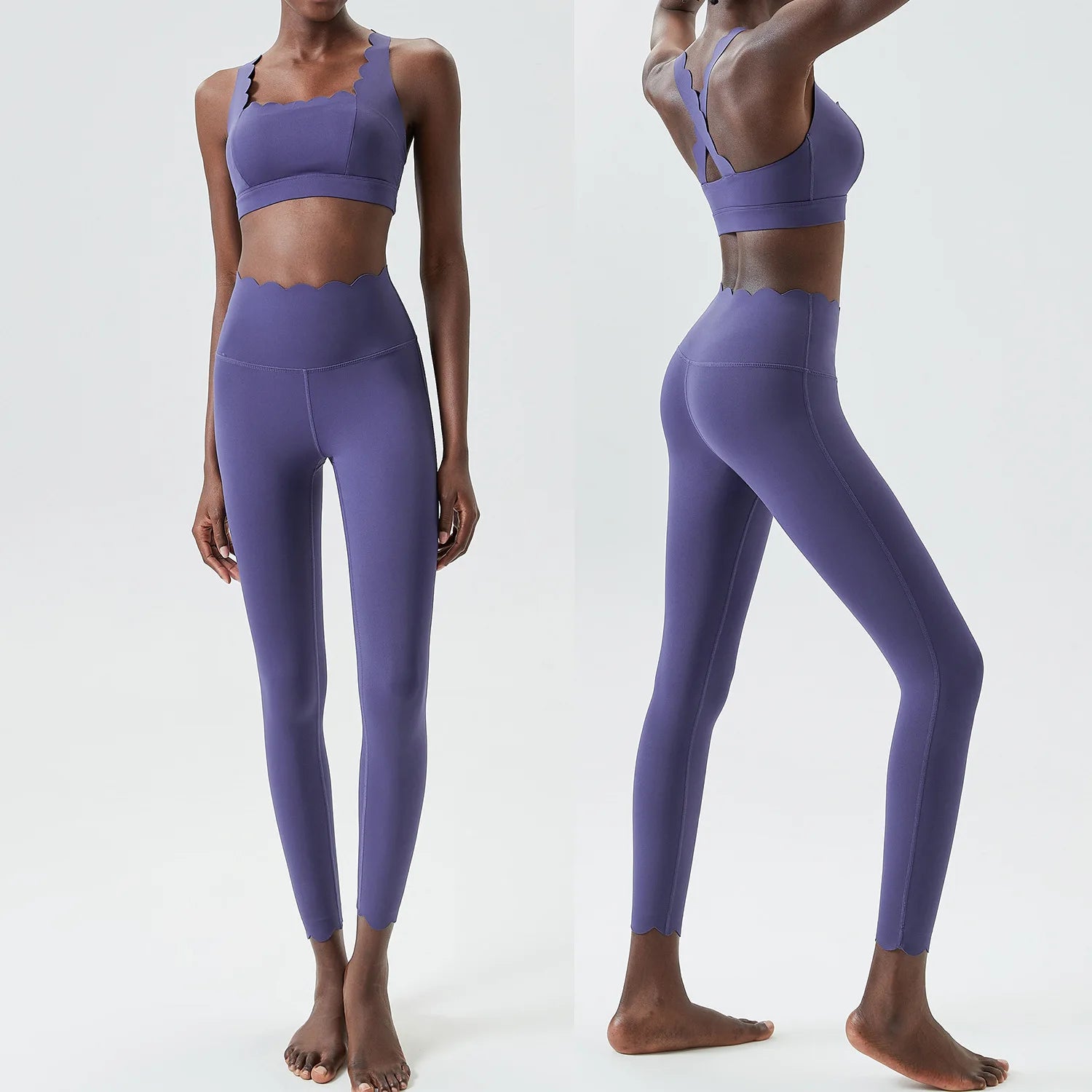 Ensemble de sport deux pièces pour femme, couleur unie, idéal pour le fitness et le yoga. 