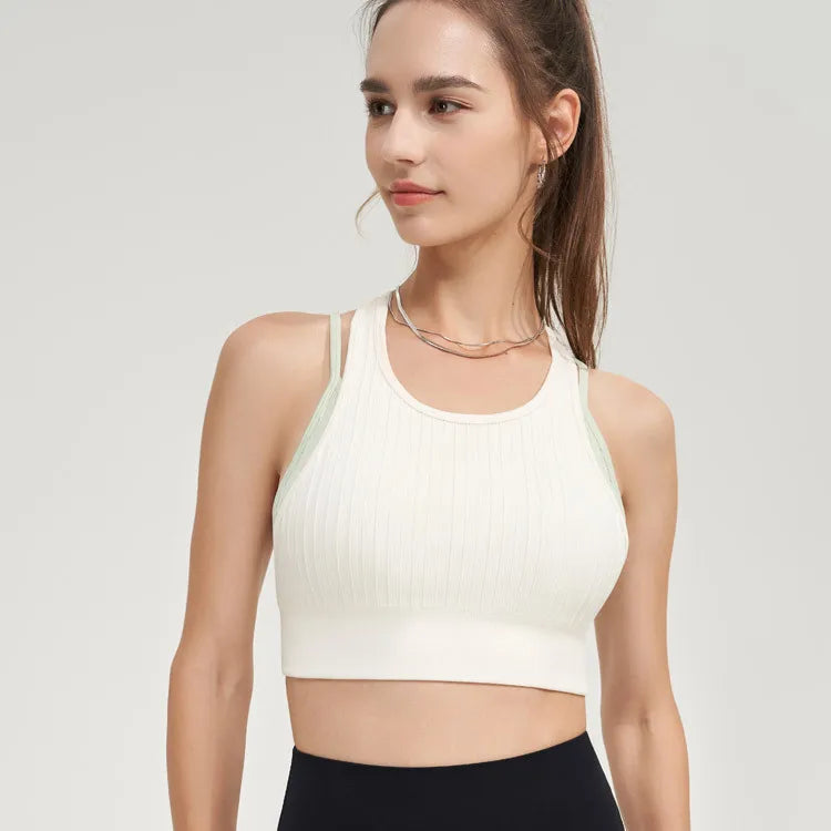 Contrasting Seamless Fake Two-Piece Yoga Bra