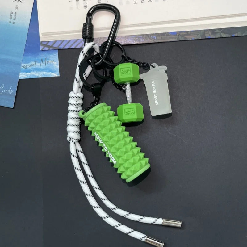 Mini Yoga Foam Roller Keychain Set – Boxing Gloves & Dumbbell Fitness Bag Pendant Gift