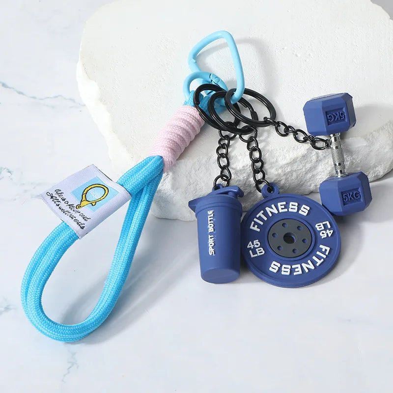 4-in-1 Fitness Keychain Set – Silicone Weight Plate, Kettlebell & Sport Bottle Charms for Gym Bags