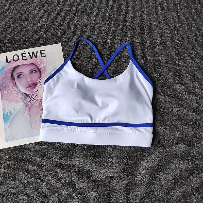 Women's Color Block Quick Dry Fitness Vest Backless Splicing Design with Chest Cushion for Pilates