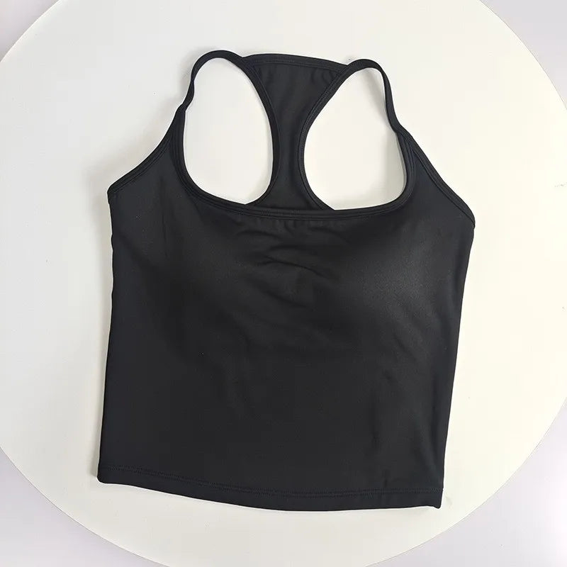 Color-Blocked Thin-Strap Backless Yoga Tank Top