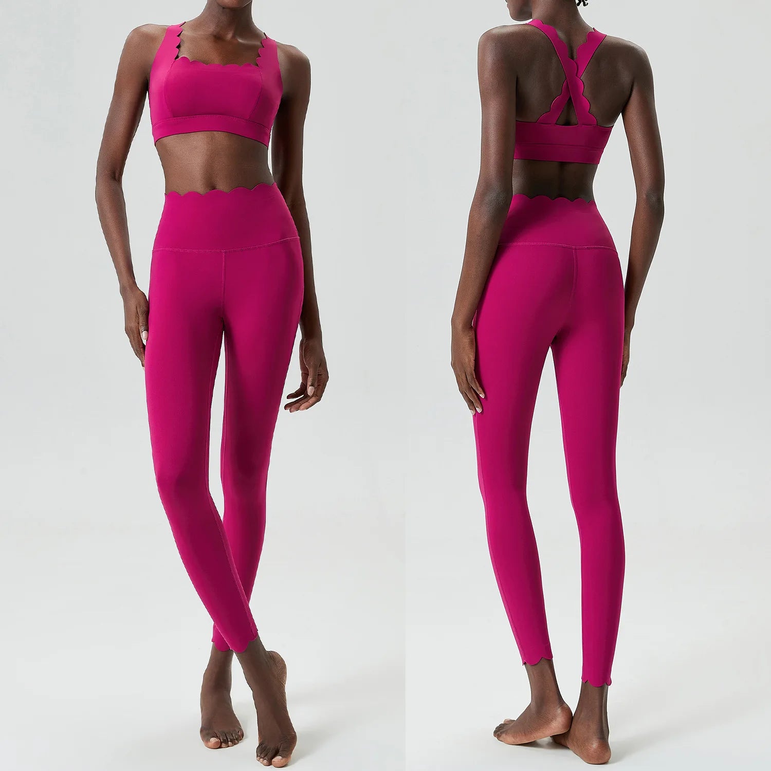 Ensemble de sport deux pièces pour femme, couleur unie, idéal pour le fitness et le yoga. 