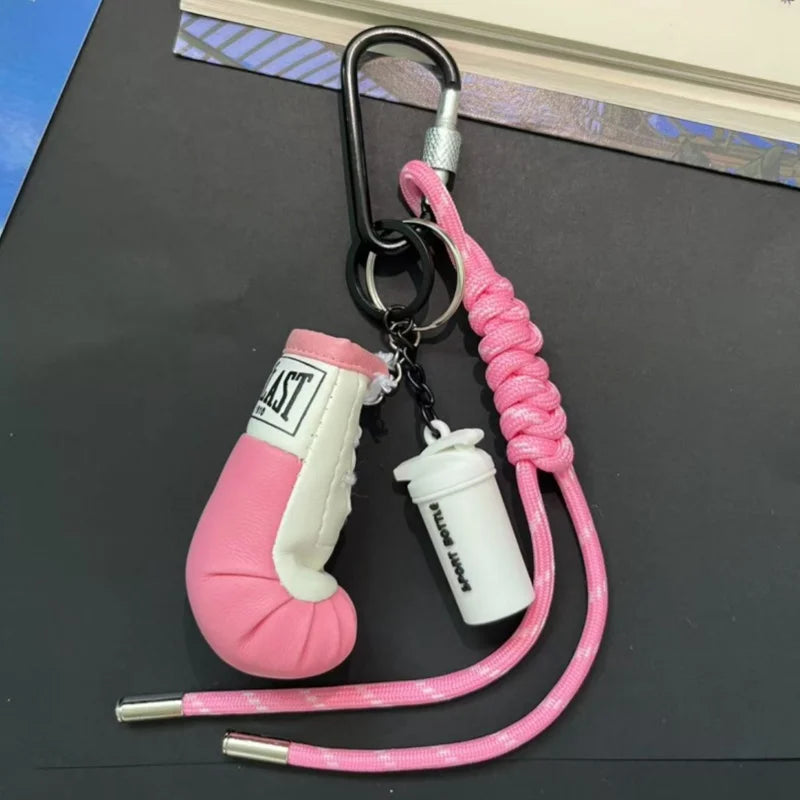 Mini Yoga Foam Roller Keychain Set – Boxing Gloves & Dumbbell Fitness Bag Pendant Gift