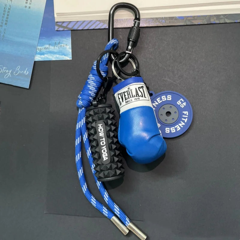 Mini Yoga Foam Roller Keychain Set – Boxing Gloves & Dumbbell Fitness Bag Pendant Gift
