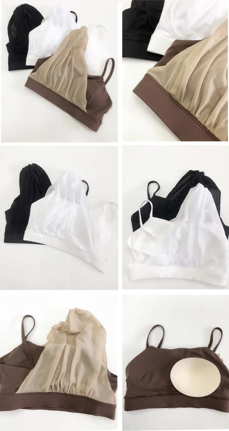 Women's Contrast Mesh One-Shoulder Sports Bra with Chest Pad – High Elastic Quick-Dry Yoga Fitness Vest