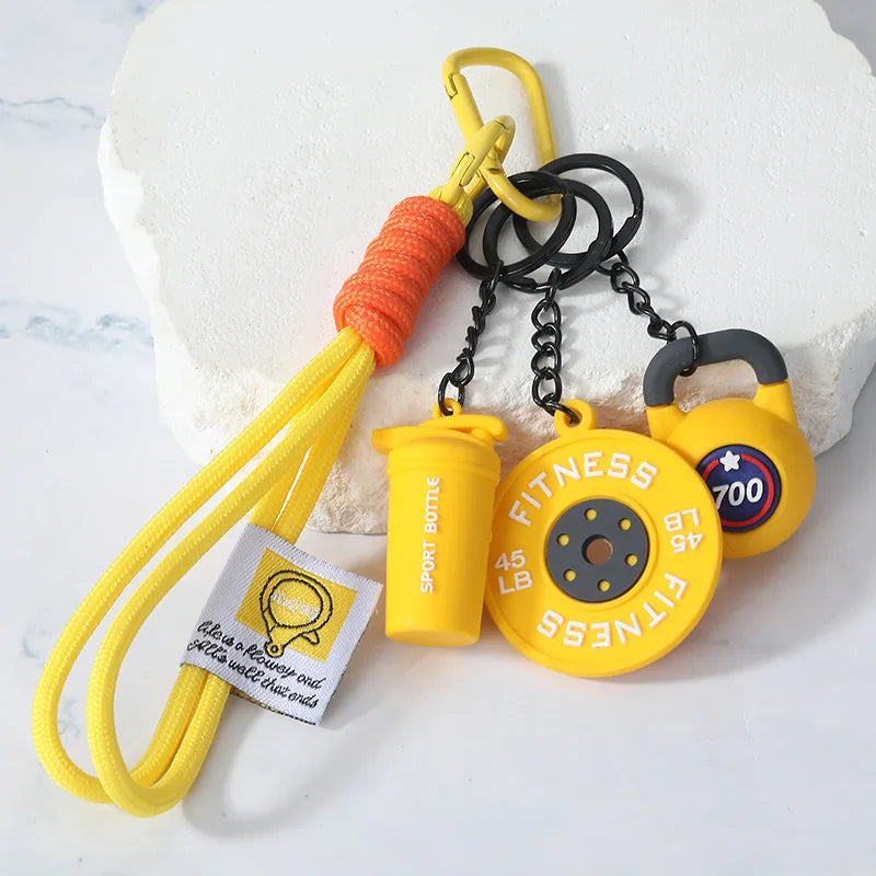 4-in-1 Fitness Keychain Set – Silicone Weight Plate, Kettlebell & Sport Bottle Charms for Gym Bags