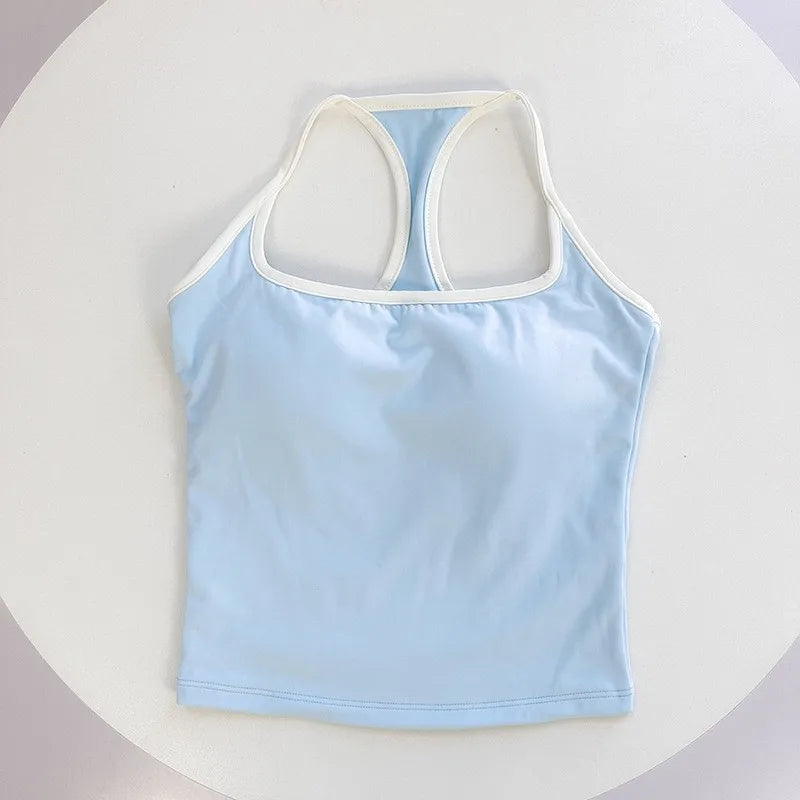 Color-Blocked Thin-Strap Backless Yoga Tank Top