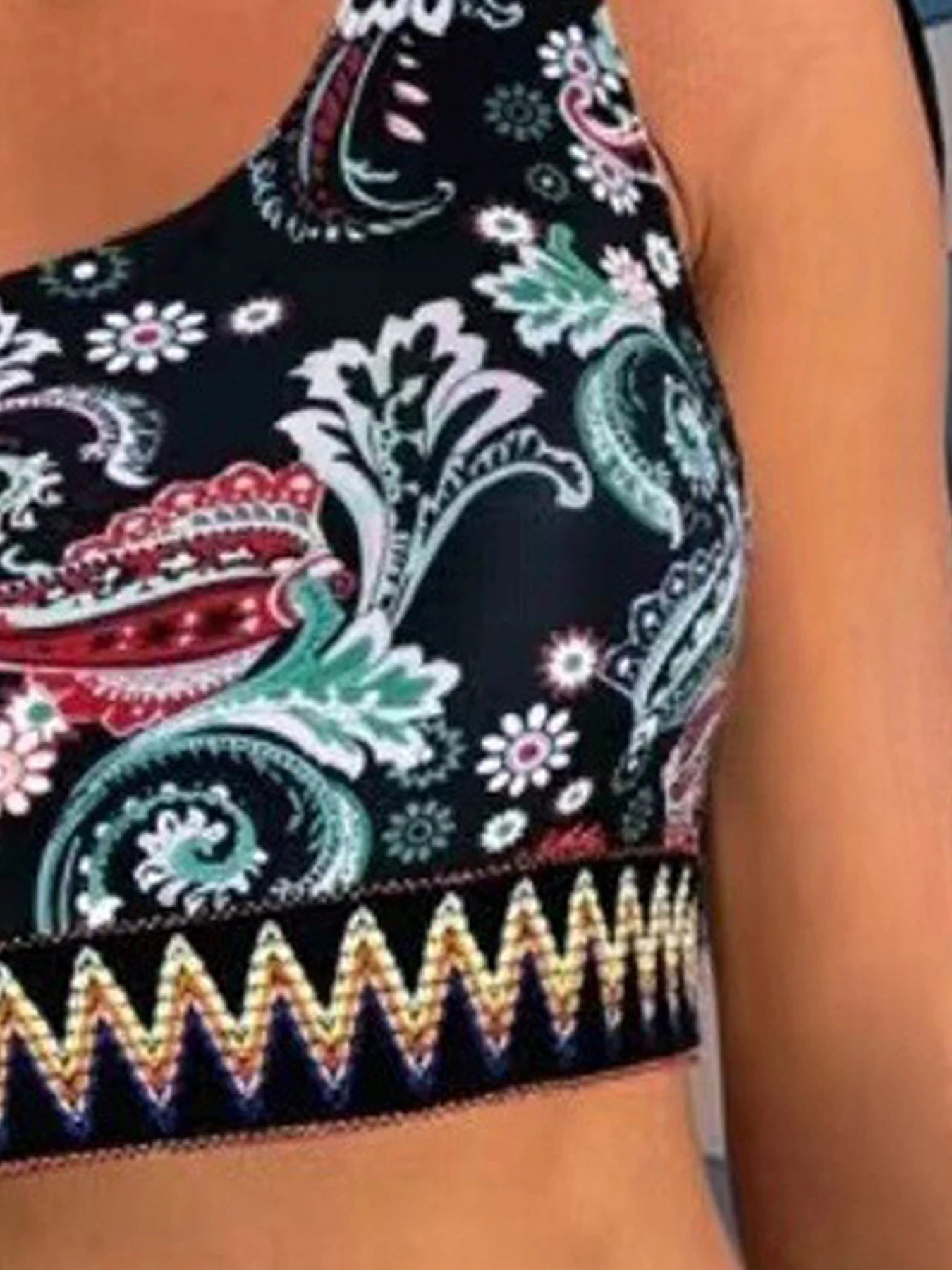 Vigoashely Single Shoulder Print Bikini Set