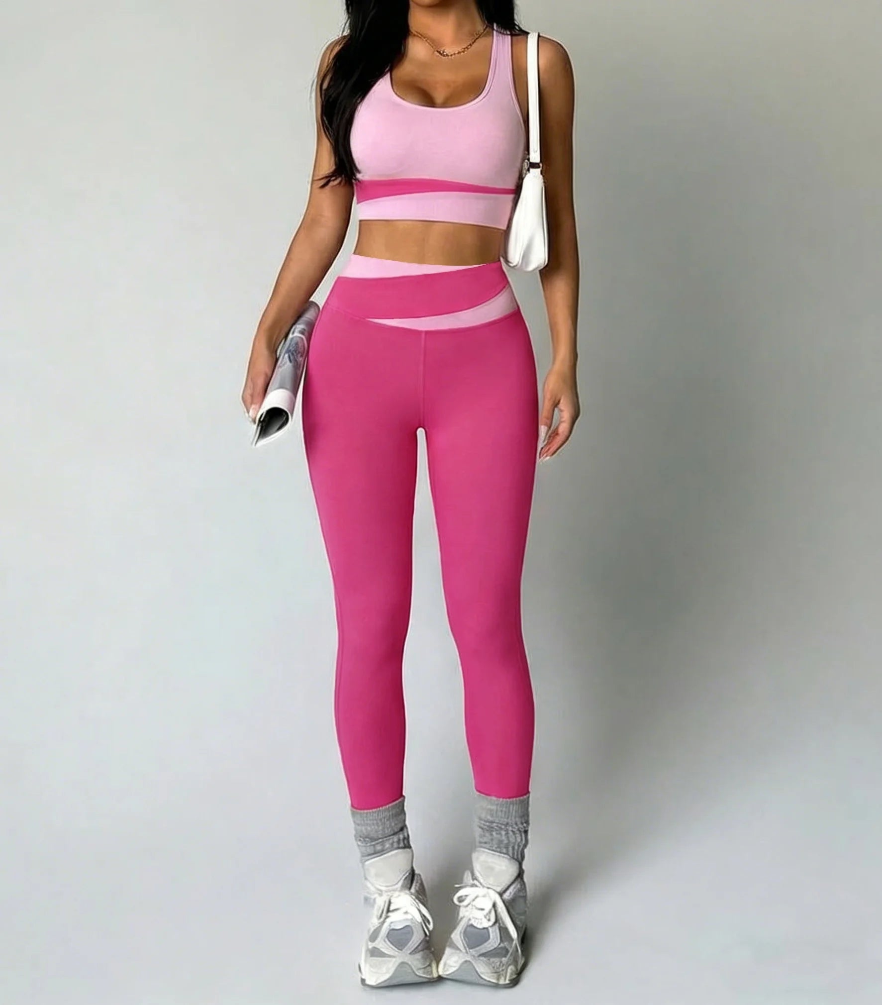 Women’s Sexy Yoga Set – Color-Blocked Sports Bra + High-Waist Breathable Leggings Athletic Gym Outfit