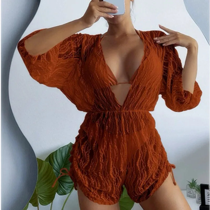 Plus Size 3 Piece Bikini Set with Cover Up | Halter Swimsuit Beachwear