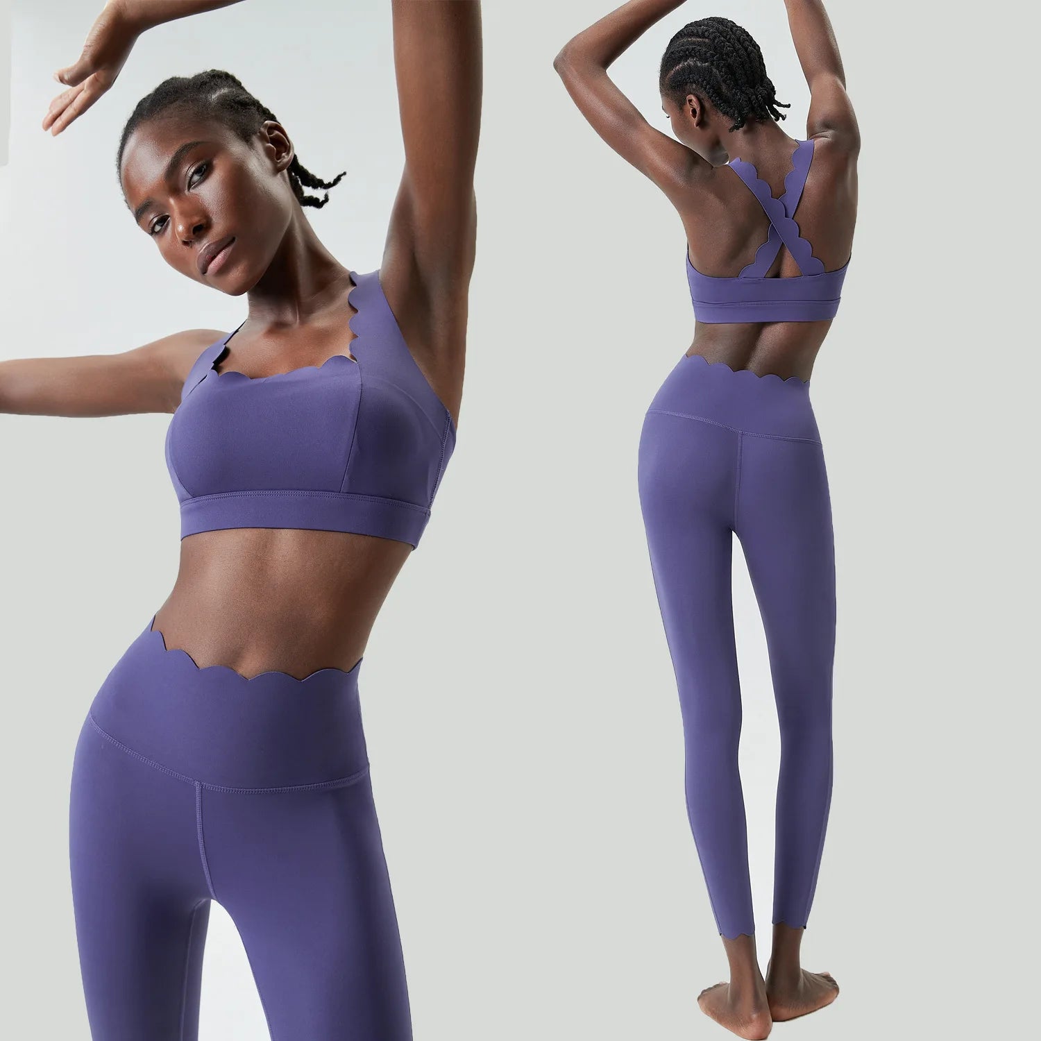 Ensemble de sport deux pièces pour femme, couleur unie, idéal pour le fitness et le yoga. 