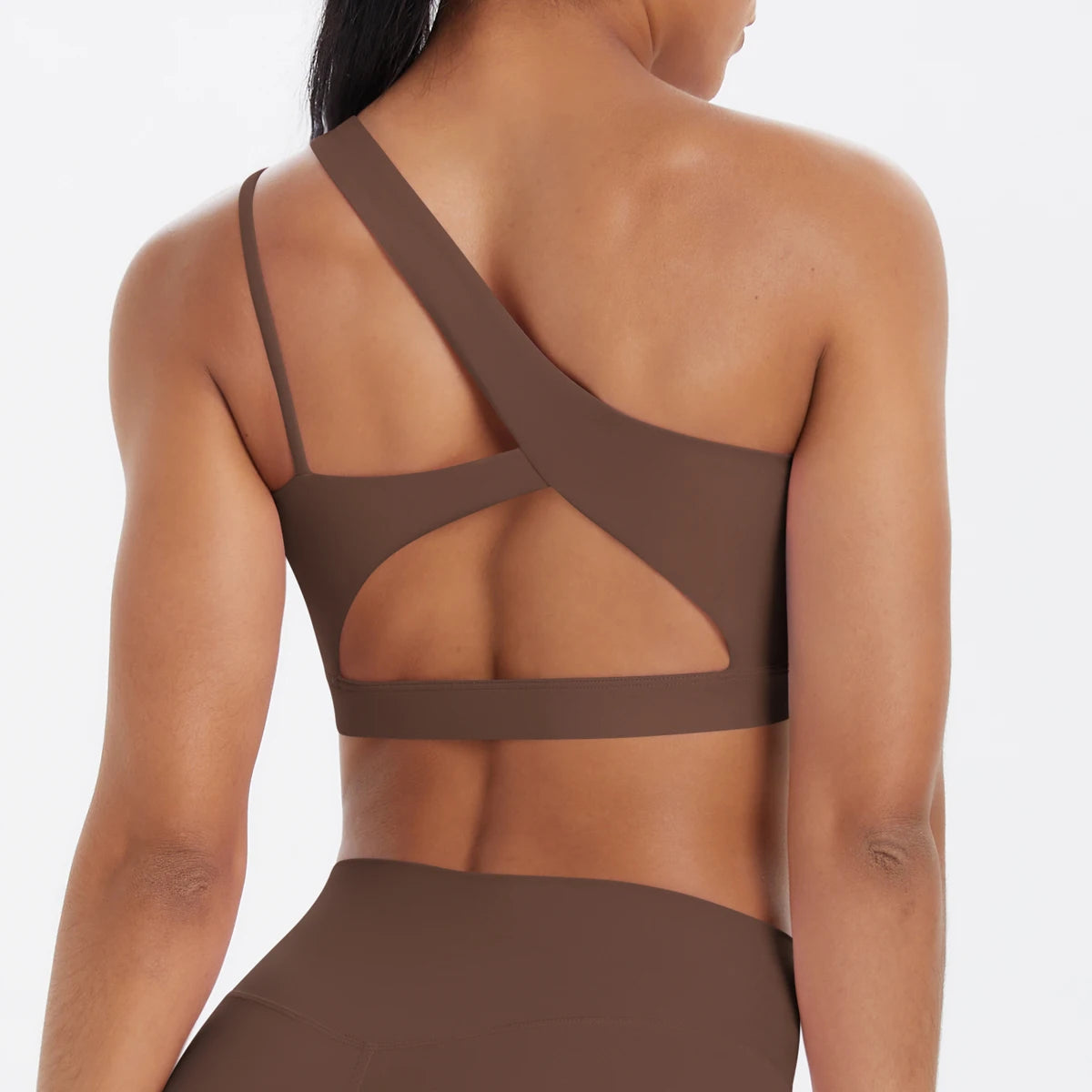 Oblique Shoulder Yoga Bra – Hollow-Out Back Push-Up Sports Vest for Running & Fitness