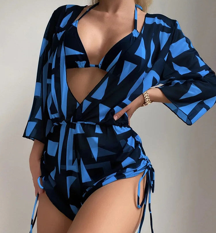Plus Size 3 Piece Bikini Set with Cover Up | Halter Swimsuit Beachwear