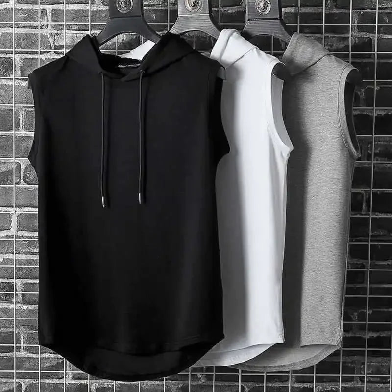 Men's Tie Collar Hooded Sleeveless Vest
