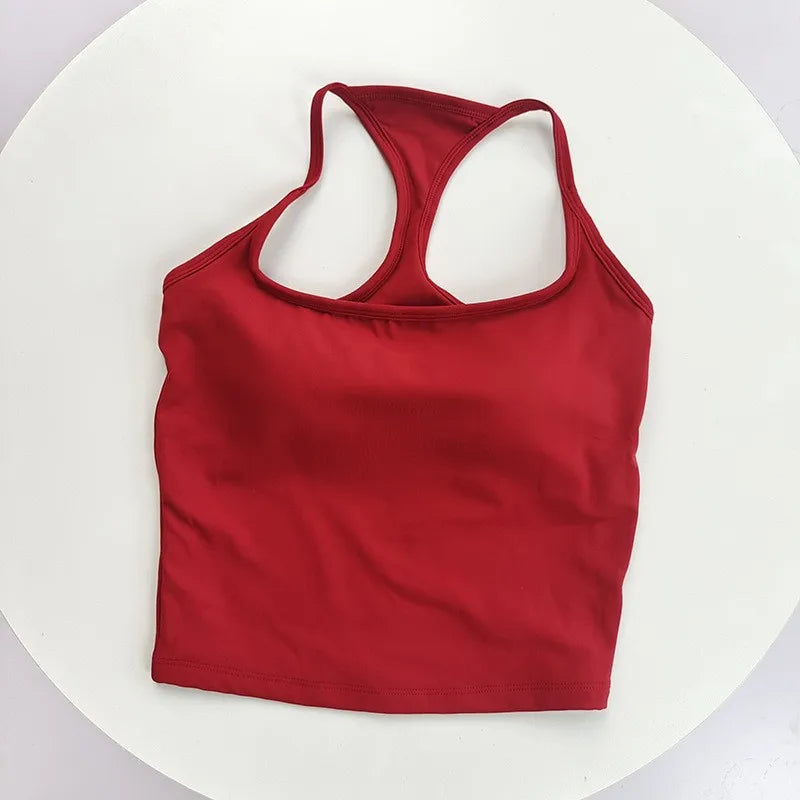 Color-Blocked Thin-Strap Backless Yoga Tank Top