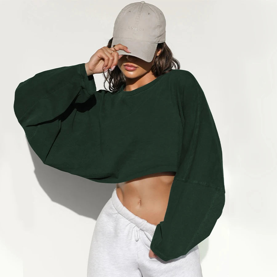 Women's Long Sleeve Sports Crop Top – Loose Gym Yoga T-Shirt Spring Autumn Fitness Wear