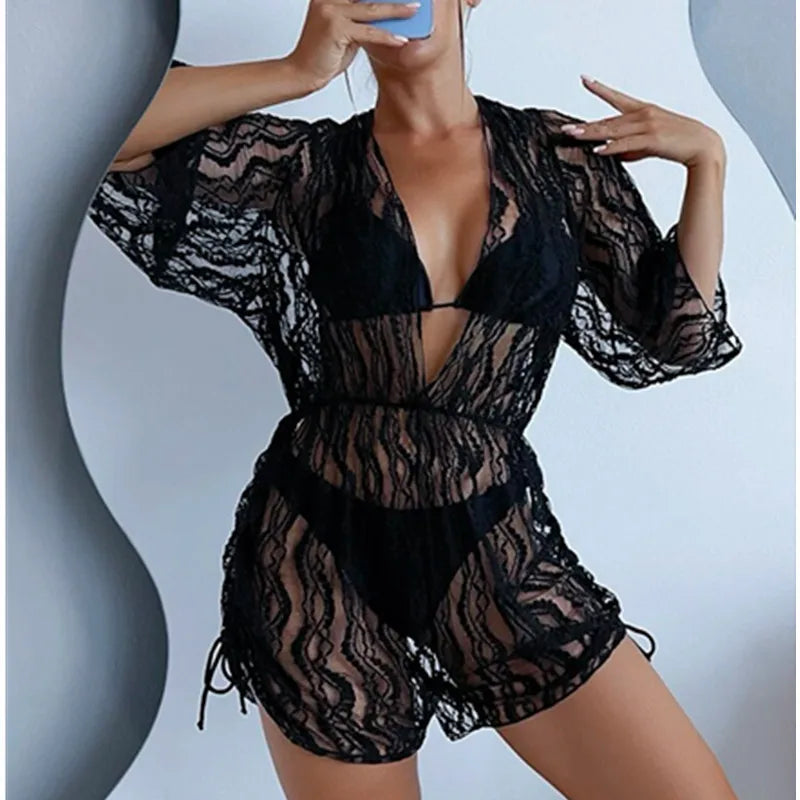Plus Size 3 Piece Bikini Set with Cover Up | Halter Swimsuit Beachwear