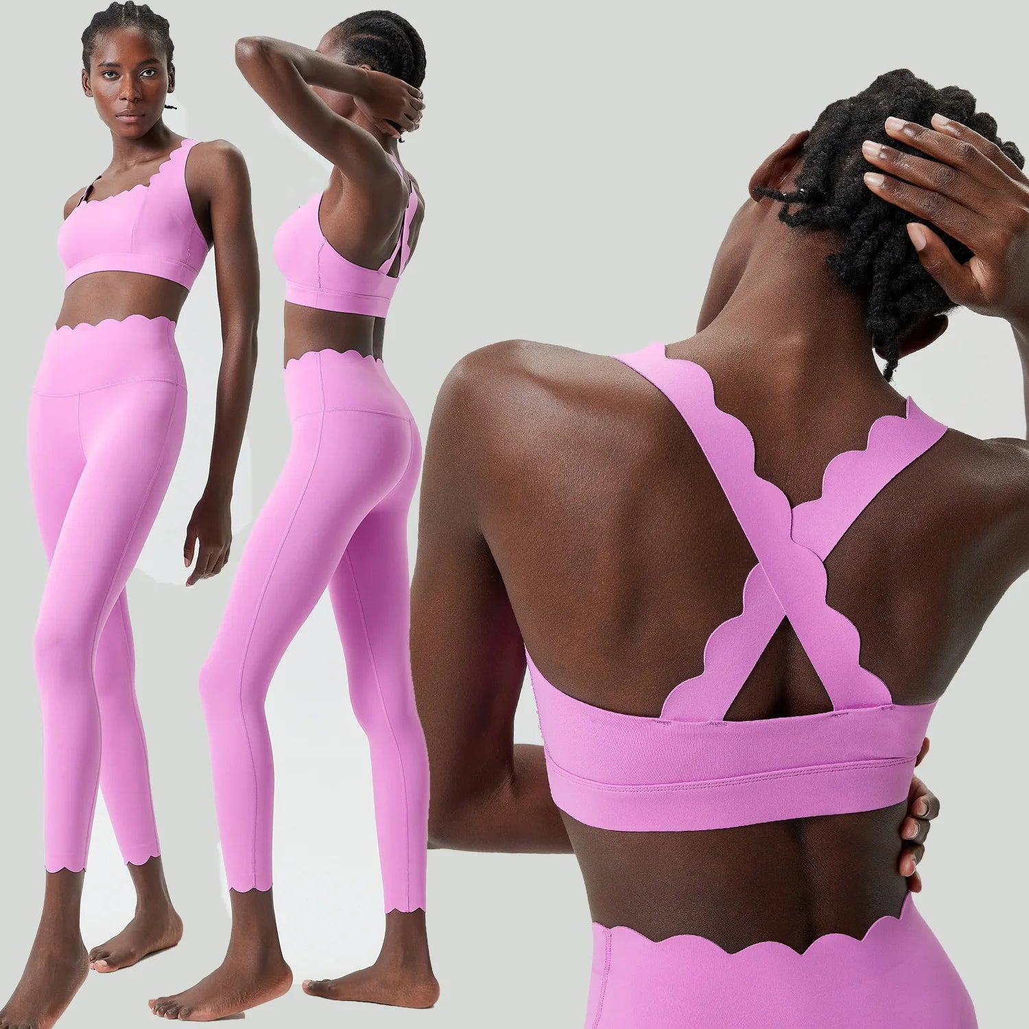 Ensemble de sport deux pièces pour femme, couleur unie, idéal pour le fitness et le yoga. 
