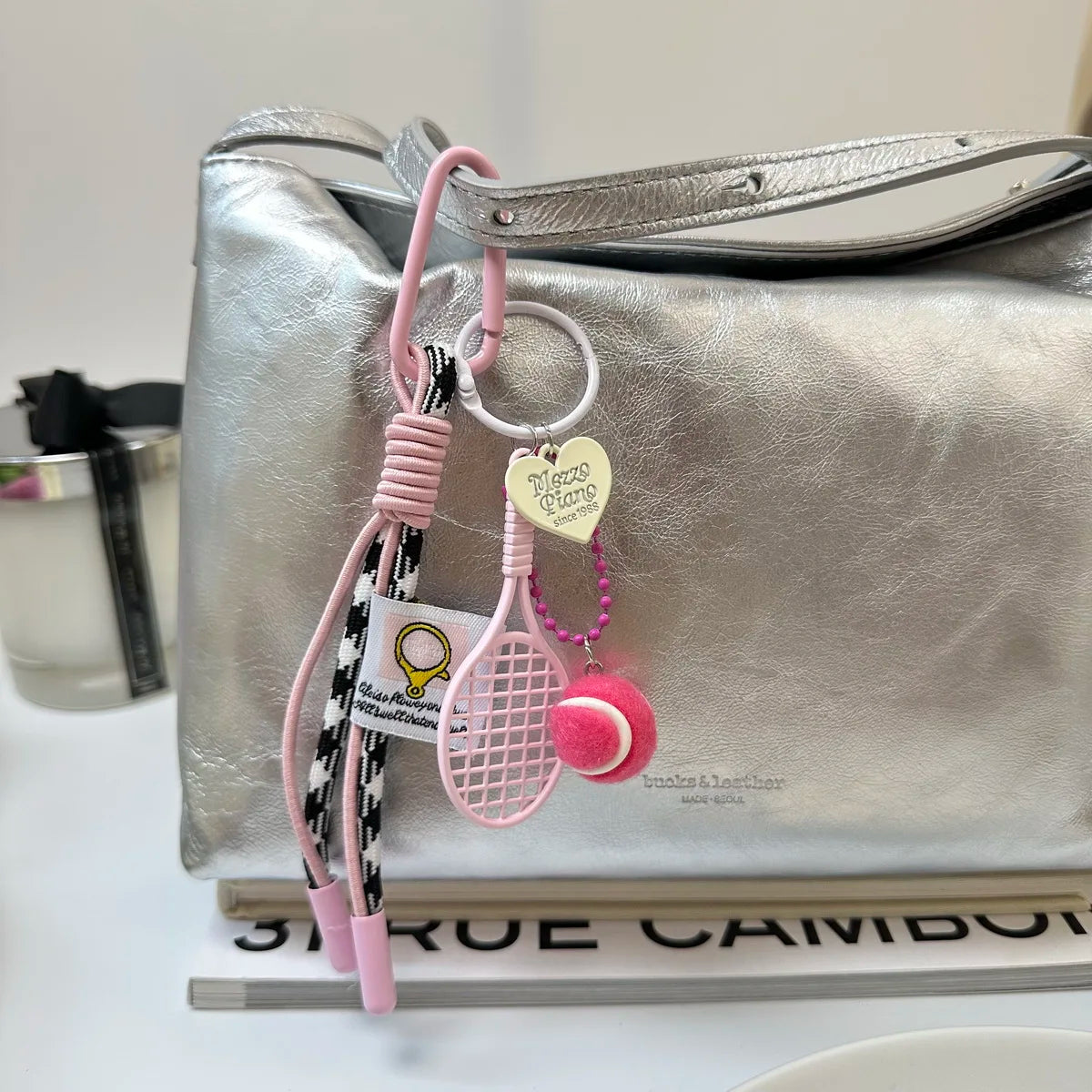 Alloy Heart-Shaped Tennis Keychain – Double-Strand Rope Bag Hanger Pendant Gift