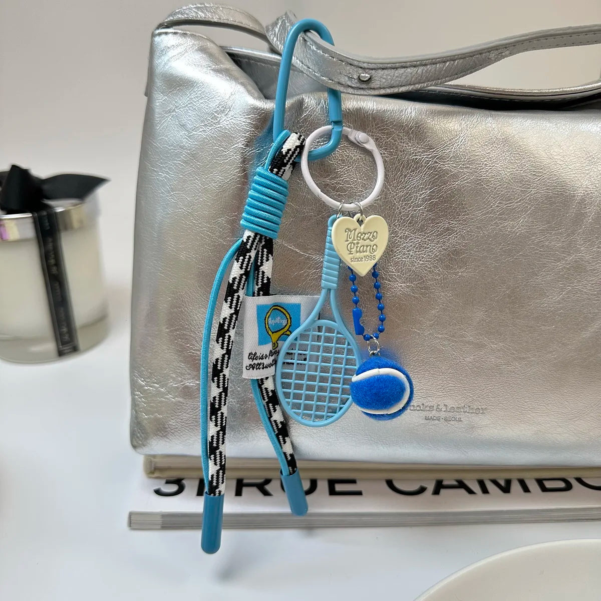 Alloy Heart-Shaped Tennis Keychain – Double-Strand Rope Bag Hanger Pendant Gift