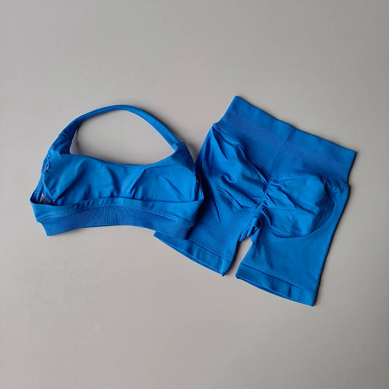 Ensemble short et soutien-gorge de sport pêche sexy, dos nu et taille haute 