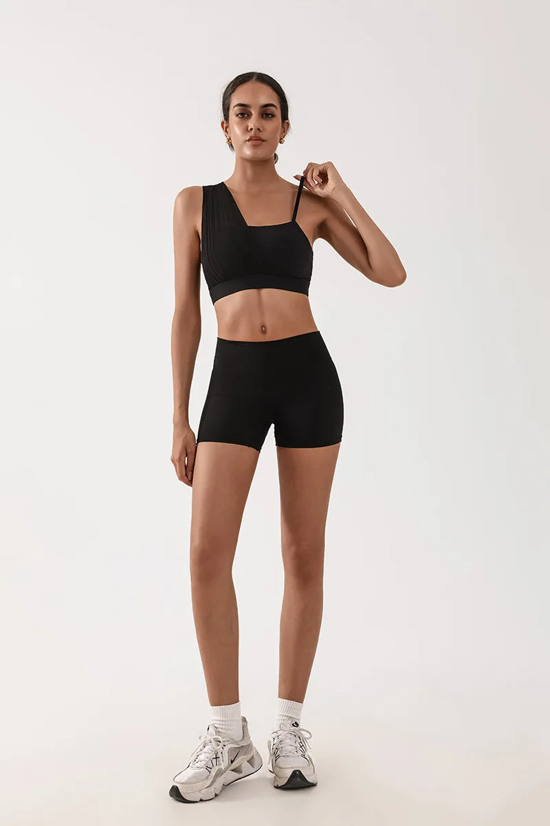 Women's Contrast Mesh One-Shoulder Sports Bra with Chest Pad – High Elastic Quick-Dry Yoga Fitness Vest