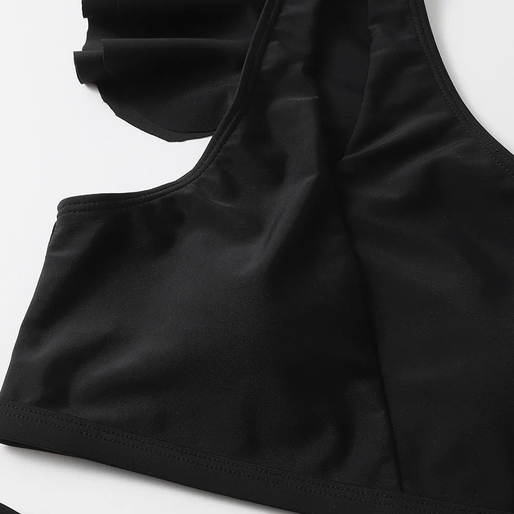 Sexy One Shoulder Ruffled Swimwear High Waist Bikini Set