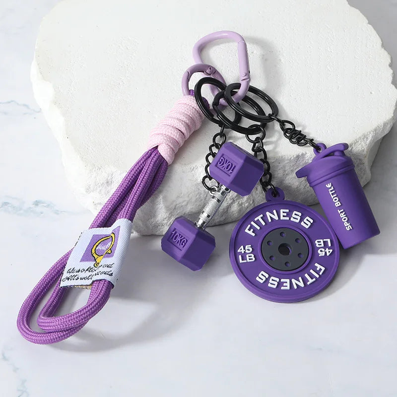 4-in-1 Fitness Keychain Set – Silicone Weight Plate, Kettlebell & Sport Bottle Charms for Gym Bags