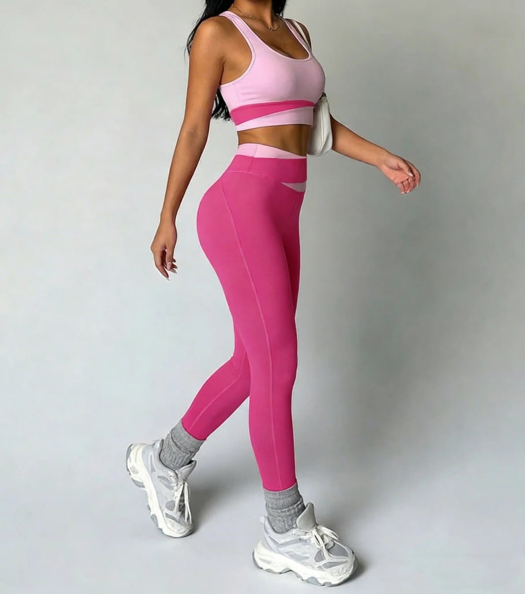 Women’s Sexy Yoga Set – Color-Blocked Sports Bra + High-Waist Breathable Leggings Athletic Gym Outfit