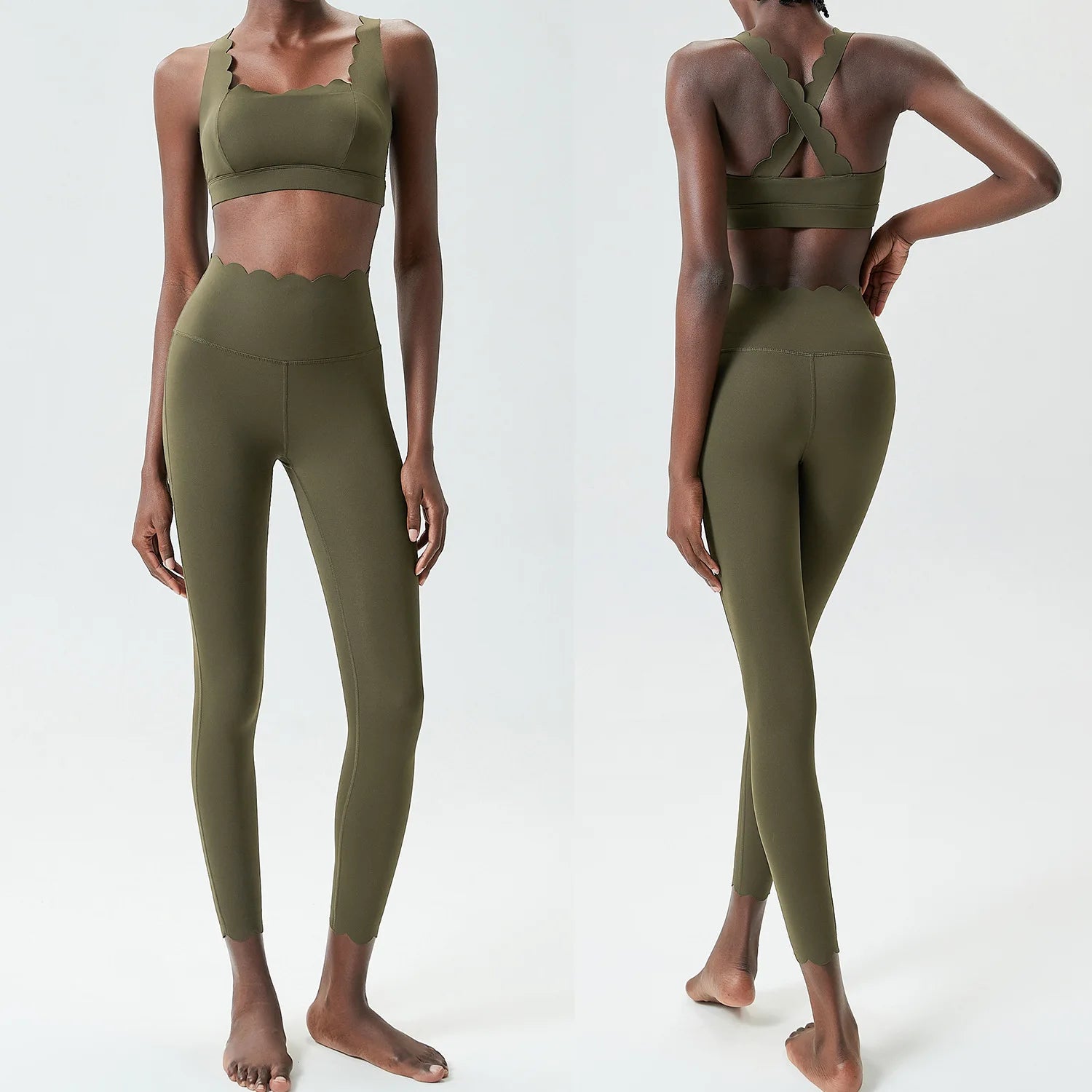 Ensemble de sport deux pièces pour femme, couleur unie, idéal pour le fitness et le yoga. 