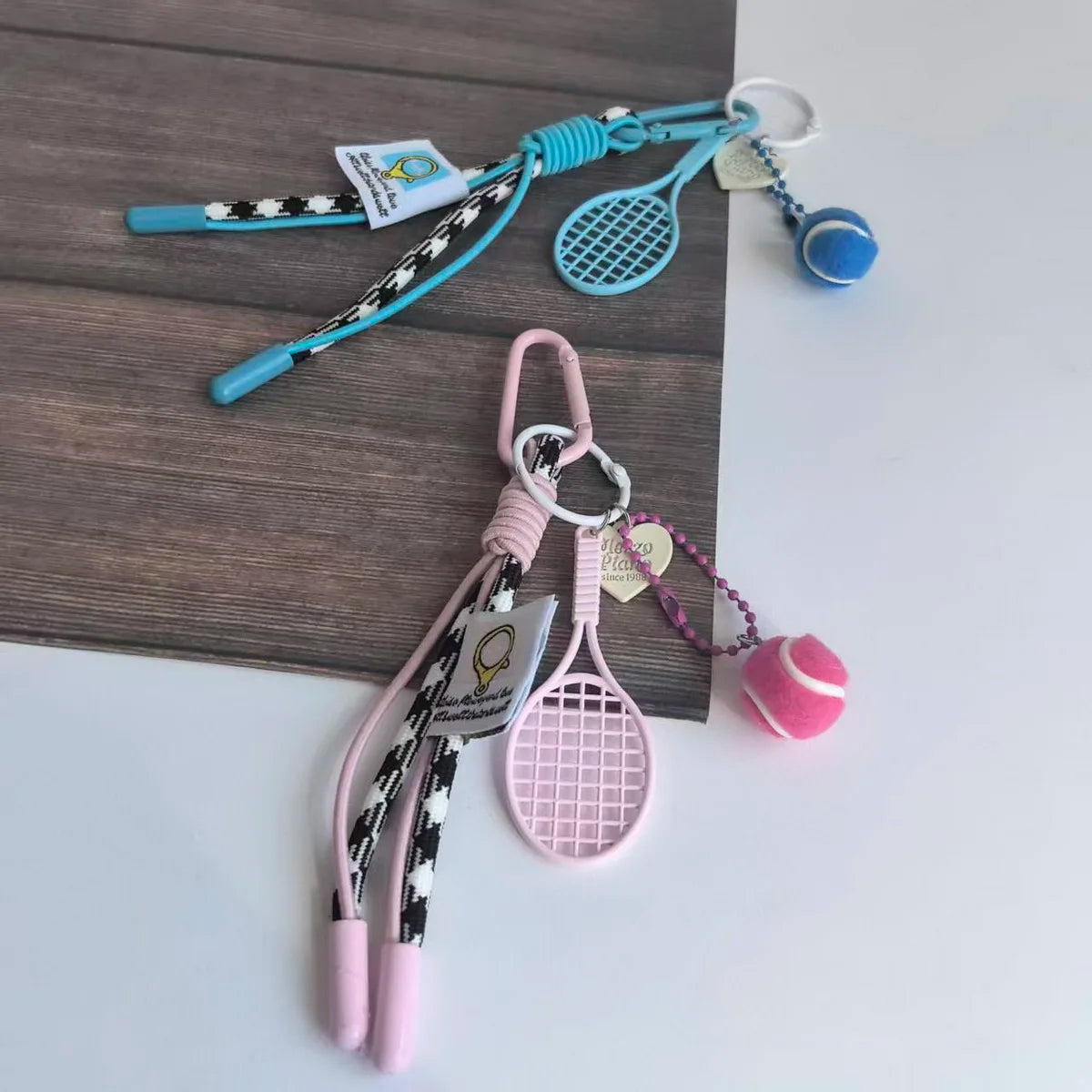 Alloy Heart-Shaped Tennis Keychain – Double-Strand Rope Bag Hanger Pendant Gift