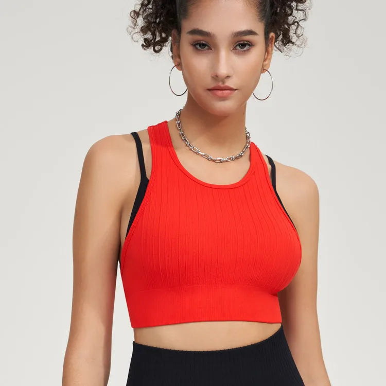 Contrasting Seamless Fake Two-Piece Yoga Bra