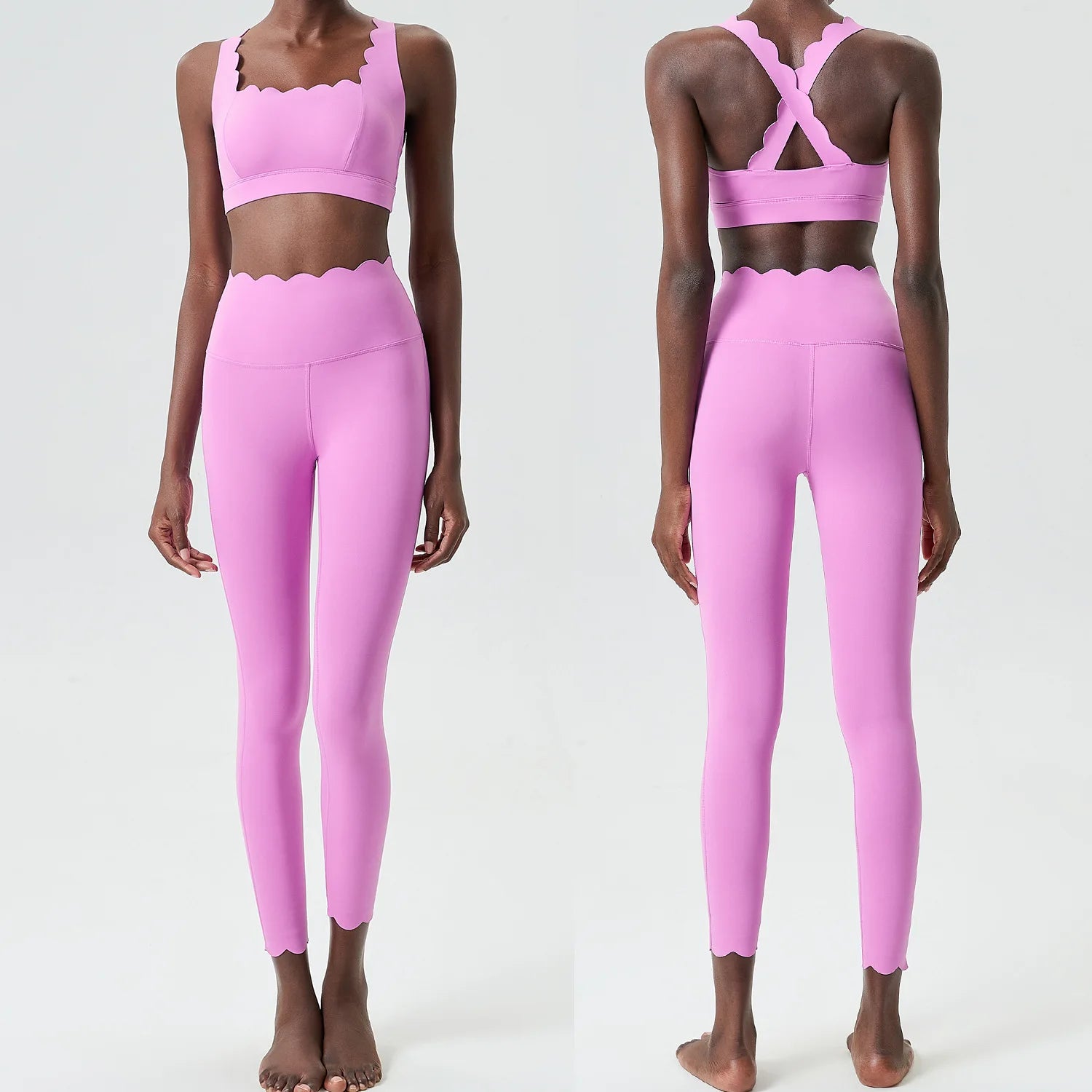 Ensemble de sport deux pièces pour femme, couleur unie, idéal pour le fitness et le yoga. 