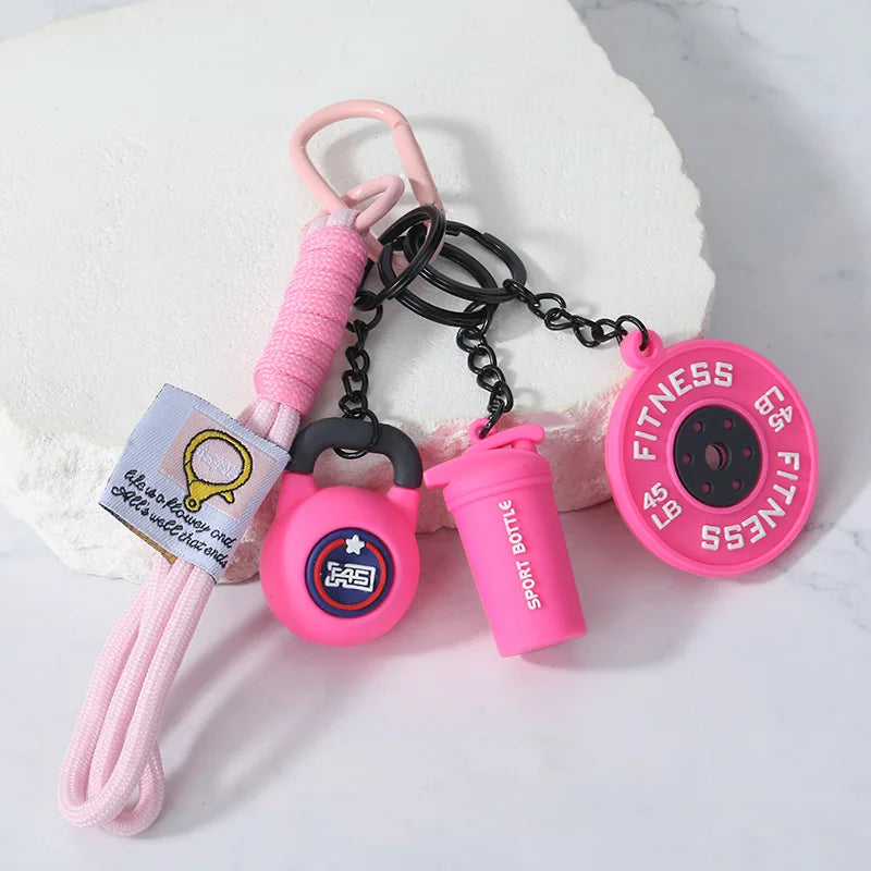 4-in-1 Fitness Keychain Set – Silicone Weight Plate, Kettlebell & Sport Bottle Charms for Gym Bags