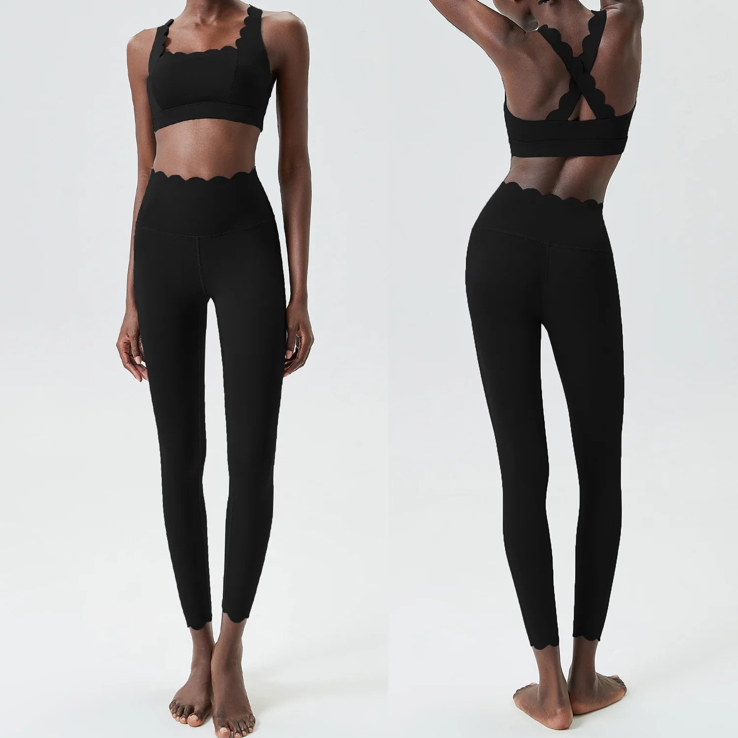 Ensemble de sport deux pièces pour femme, couleur unie, idéal pour le fitness et le yoga. 