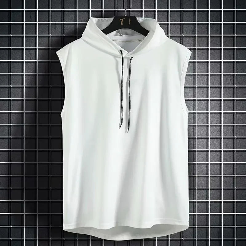 Men's Tie Collar Hooded Sleeveless Vest