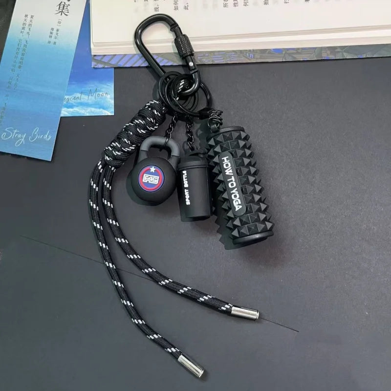 Mini Yoga Foam Roller Keychain Set – Boxing Gloves & Dumbbell Fitness Bag Pendant Gift