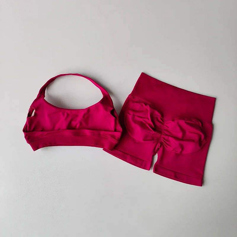 Ensemble short et soutien-gorge de sport pêche sexy, dos nu et taille haute 
