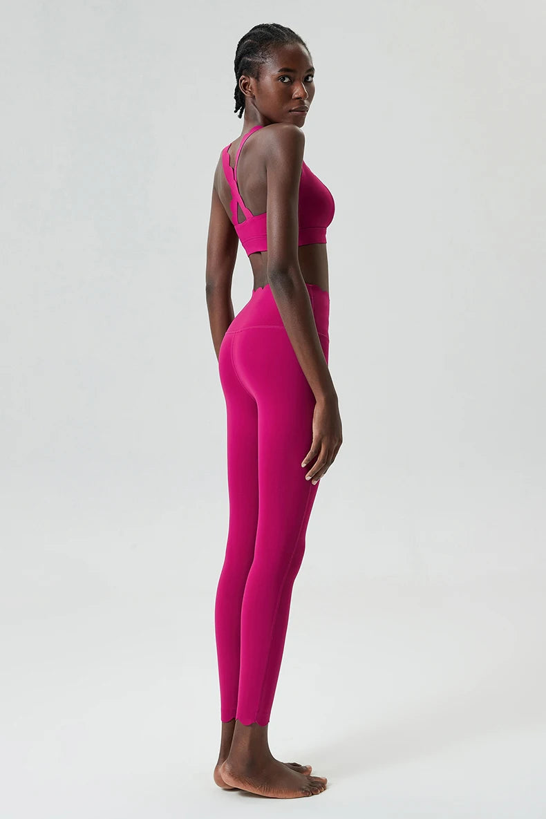 Ensemble de sport deux pièces pour femme, couleur unie, idéal pour le fitness et le yoga. 