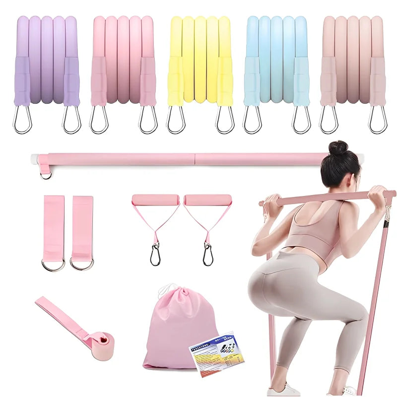 Macaron-Color Pilates Stick Tension Rope Set
