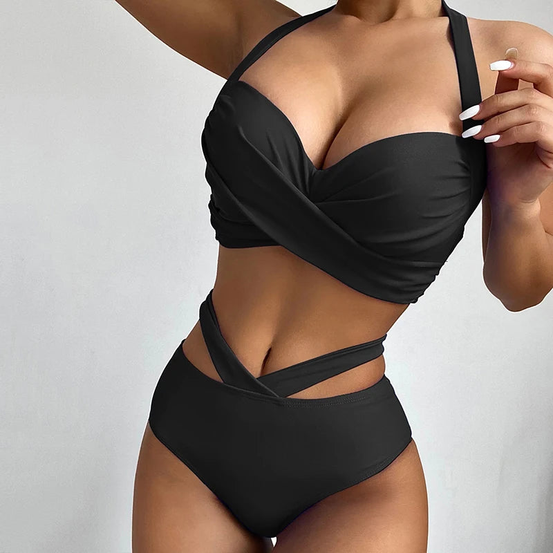 Sexy Two Piece Bikini Set Summer High Waist Halter Swimwear Women Push Up Snake Printed Split Swimsuit Bathing Suits Beachwear