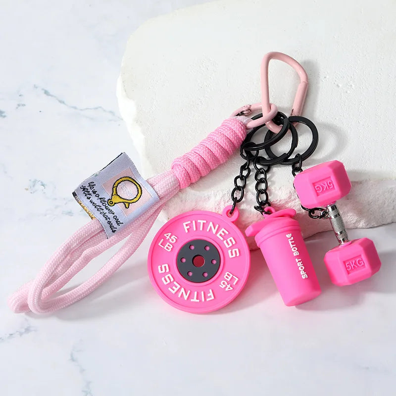 4-in-1 Fitness Keychain Set – Silicone Weight Plate, Kettlebell & Sport Bottle Charms for Gym Bags