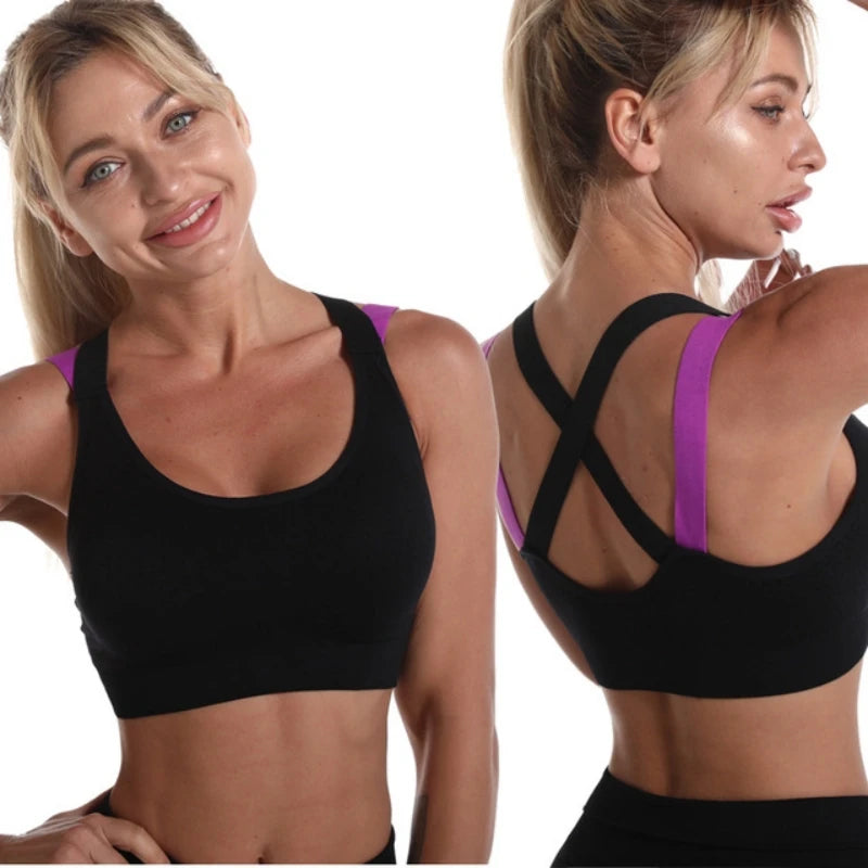 Color Blocked Cross Back Sports Bra