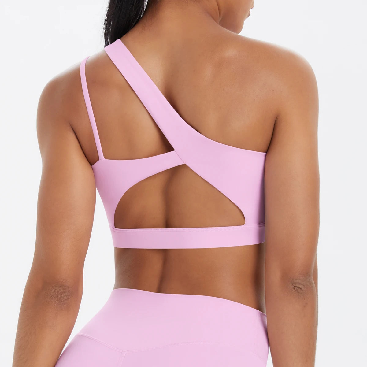 Oblique Shoulder Yoga Bra – Hollow-Out Back Push-Up Sports Vest for Running & Fitness