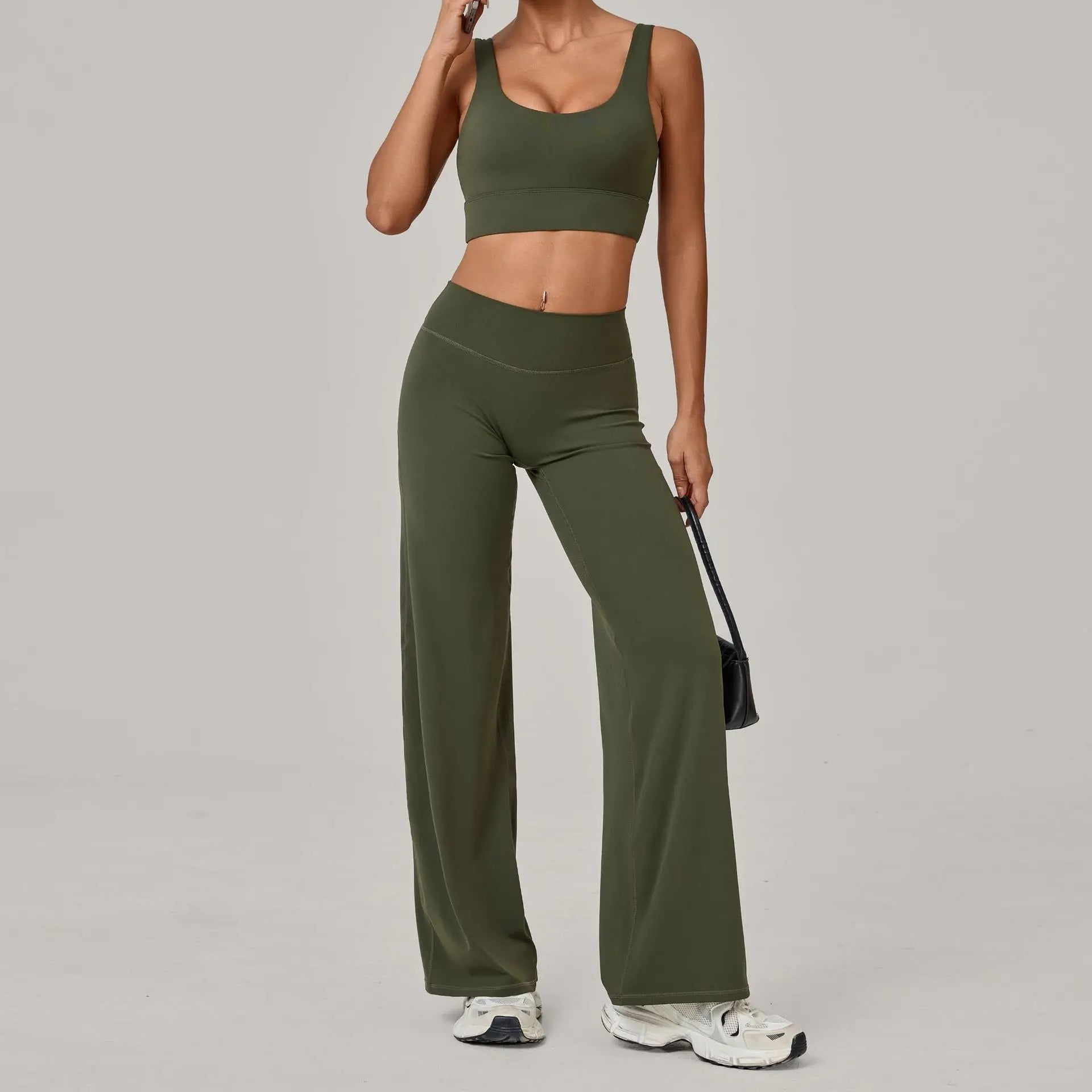 Women Yoga Set – Double Strap Comfort Bra + Straight-Leg Training Pants