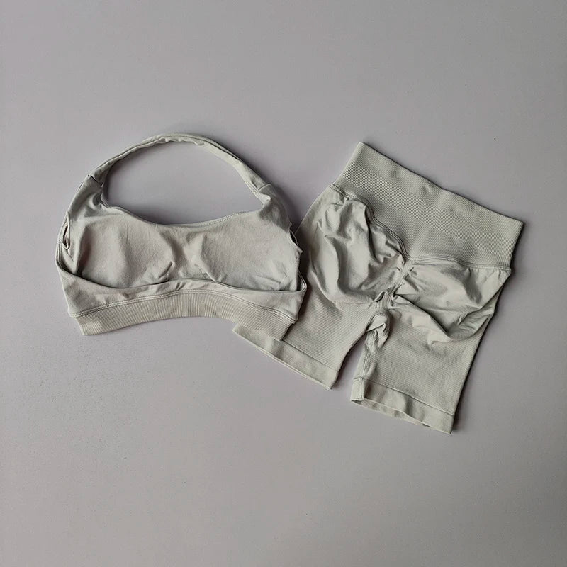 Ensemble short et soutien-gorge de sport pêche sexy, dos nu et taille haute 