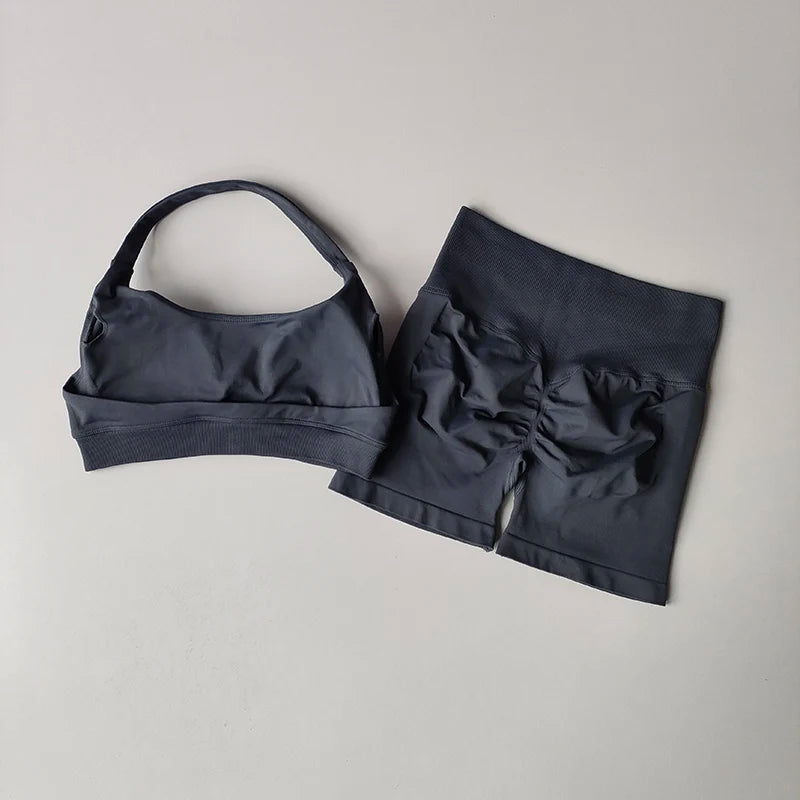 Ensemble short et soutien-gorge de sport pêche sexy, dos nu et taille haute 