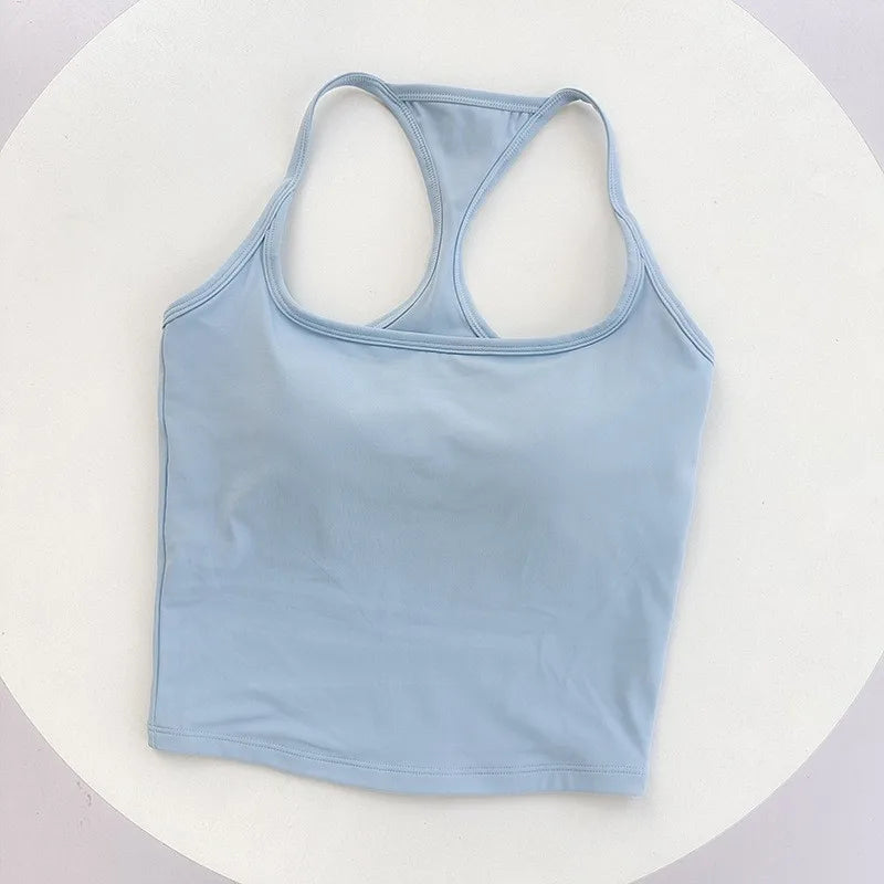 Color-Blocked Thin-Strap Backless Yoga Tank Top